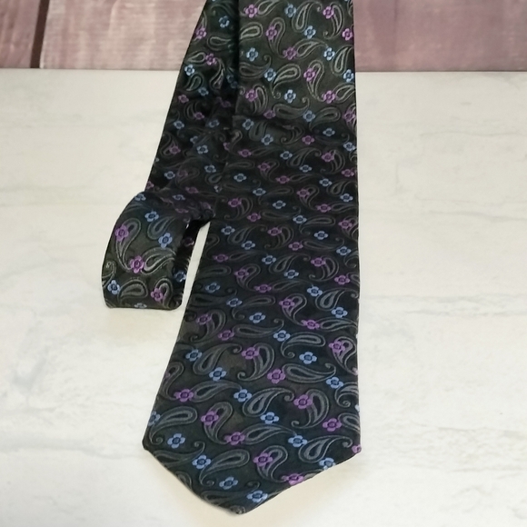 Haspel Men's Black Paisley Flower Necktie Tie Silk Retro Classic Abstract - Picture 2 of 8